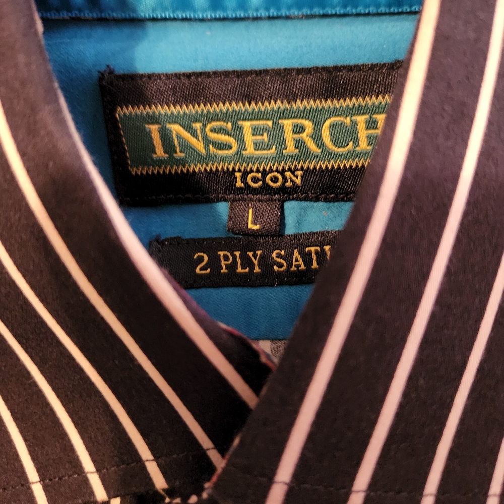 Inserch icon Black Button Up 2 ply Satin Shirt with Paisley Collar - Picture 6 of 8